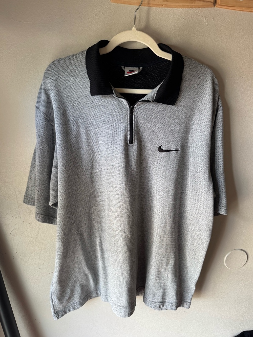 Vintage 90s Nike Made in USA Quarter Zip Polo Shirt Mens XL Heather Grey Swoosh